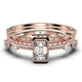 thumbnail image 1 of 2.25 Carat Emerald Cut Diamond Moissanite Thin Engagement Ring, Slim Wedding Ring in 925 Sterling Silver With 18k Rose Gold Plating Trio Rings Set, Promise Ring, Anniversary Ring, 1 of 4
