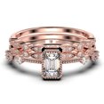 thumbnail image 1 of 2.25 Carat Emerald Cut Diamond Moissanite Thin Engagement Ring, Slim Wedding Ring in 925 Sterling Silver With 18k Rose Gold Plating Trio Rings Set, Promise Ring, Anniversary Ring, 1 of 4