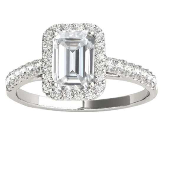 2.25 Carat Emerald Cut Moissanite Diamond Halo Engagement Rings In 10K Solid White Gold In Ring Size 8.5