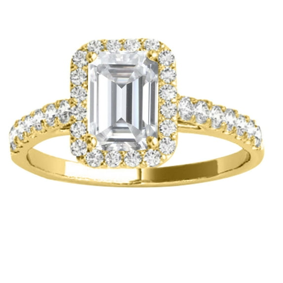 2.25 Carat Emerald Cut Moissanite Diamond Halo Engagement Rings In 10K Solid Yellow Gold In Ring Size 9