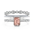 thumbnail image 1 of 2.25 Carat Emerald Cut Morganite And Diamond Moissanite Thin Engagement Ring, Slim Wedding Ring in 925 Sterling Silver With 18k White Gold Plating Trio Rings Set, Promise Ring, Anniversary Ring, 1 of 3