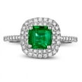 thumbnail image 1 of 2.25 Carat Green Emerald 6mm Princess Cut Moissanite Diamond Double Halo Engagement Ring in 10k White Gold, 1 of 5