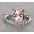 thumbnail image 1 of 2.25 Carat Peach Pink Morganite (6mm Princess Cut Morganite) Diamond Moissanite Engagement Ring Wedding Bridal Set in 10k White Gold, 1 of 3