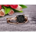 thumbnail image 1 of 2.25 Carat Princess Cut Black Diamond Moissanite 10k Rose Gold Wedding Set Engagement Ring Art Deco Stacking Matching Wedding Band, 1 of 6