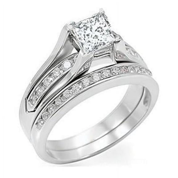 2.25 Carat Princess cut Moissaniate Ring Bridal Set on 10K White Gold