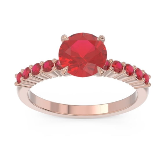2.25 Carat Round Cut Red Ruby Gemstone Stylish Bridal Ring for Ladies Solid 14K Rose Gold Size 11.5 by Diamond-Capitals