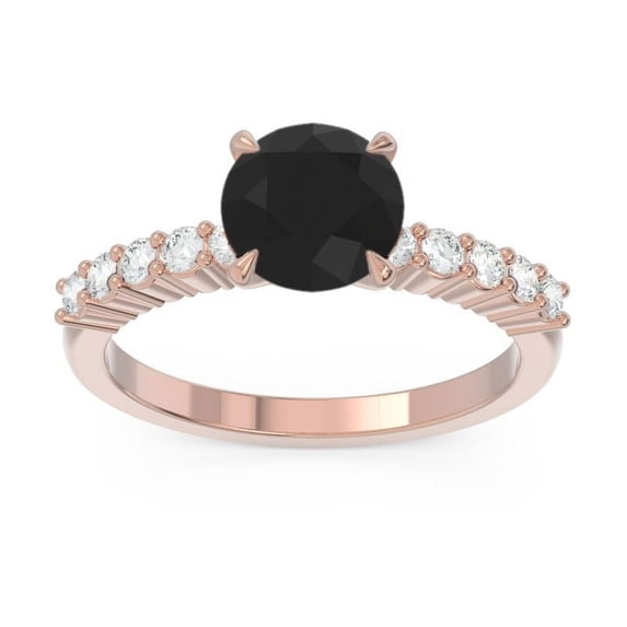 2.25 Carat Round Shape Genuine Diamond & Black Onyx Gemstone Elegant Anniversary Ring for Ladies 18K Rose Gold Size 6 by Diamond-Capitals