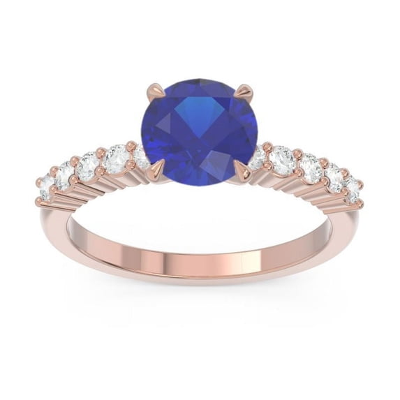 2.25 Carat Round Shape Genuine Diamond & Blue Sapphire Gemstone Elegant Engagement Ring for Ladies 18K Rose Gold Size 6 by Diamond-Capitals