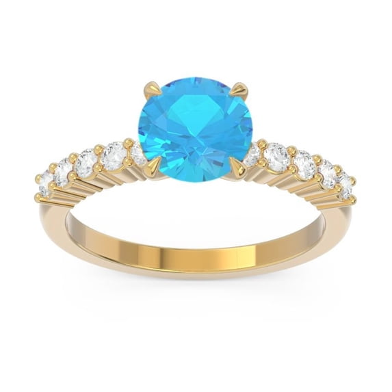 2.25 Carat Round Shape Genuine Diamond & Blue Topaz Gemstone Elegant Engagement Ring for Ladies 18K Yellow Gold Size 6 by Diamond-Capitals
