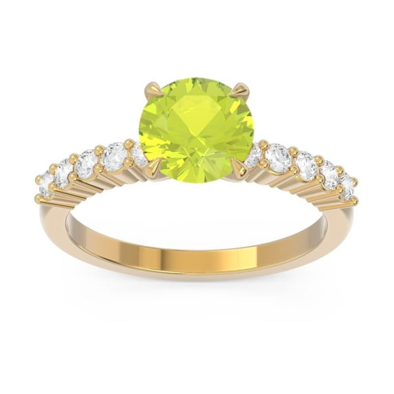 2.25 Carat Round Shape Genuine Diamond & Peridot Gemstone Elegant Bridal Ring for Ladies 18K Yellow Gold Size 6 by Diamond-Capitals