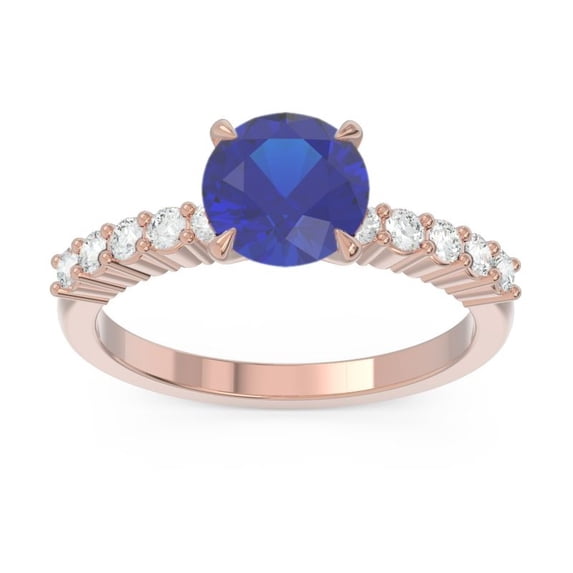 2.25 Carat Round Shape Natural Diamond & Blue Sapphire Gemstone Charming Bridal Ring for Ladies Solid 14K Rose Gold Size 10.5 by Diamond-Capitals