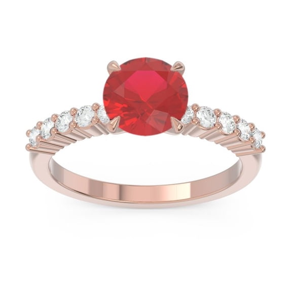 2.25 Carat Unique Round Cut Natural Diamond (F-G/VS1) & Red Ruby Gemstone Engagement Ring for her 18K Rose Gold Size 6.5 by Diamond-Capitals