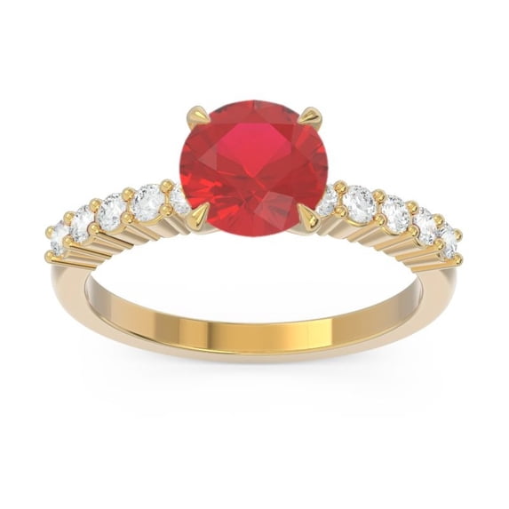 2.25 Carat Unique Round Cut Natural Diamond (F-G/VS1) & Red Ruby Gemstone Engagement Ring for her 18K Yellow Gold Size 6.5 by Diamond-Capitals