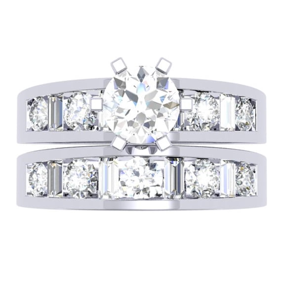 2.25 Carat (ctw) 10K White Gold Round & Baguette Diamond Ladies Engagement Bridal Ring With Matching Band