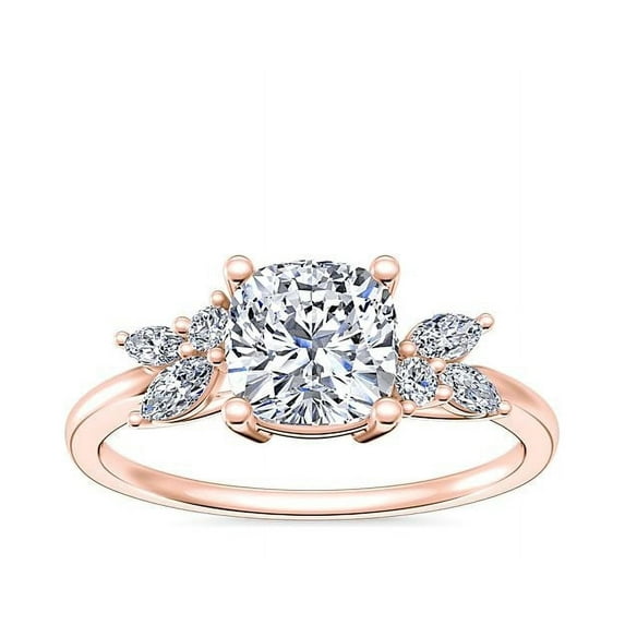 2.25 Ct Cushion Cut (D/VVS1) Moissanite Latest Design Leafy Bridal Ring for Women Solid 18K Rose Gold Ring Size 9 by Diamond-Capitals