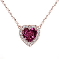 2.25 Ct Heart Shaped Beautiful Garnet Gemstone and Real Diamond Halo Necklace for Engagement Gift in Solid 14K Rose Gold With 18 inches Chain