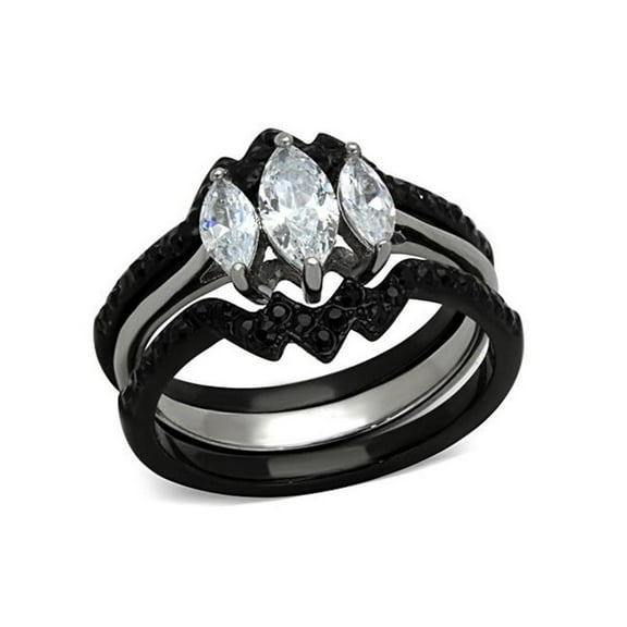 2.25 Ct Marquise Cut Cz Black Stainless Steel Wedding Ring Set Women's Size 6