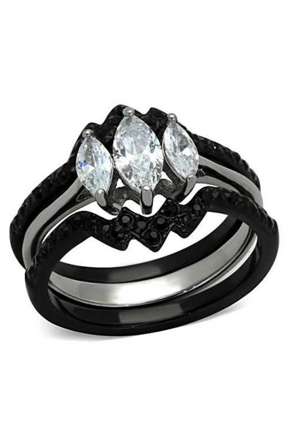 2.25 Ct Marquise Cut Cz Black Stainless Steel Wedding Ring Set Women's Size 7