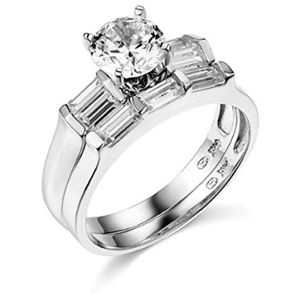 2.25 Ct Round Cut Engagement Wedding Ring Set Real 14K White Gold Matching Band