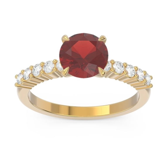 2.25 Ct Round Cut Natural Diamond (F-G/VS1) & Garnet Gemstone New Engagement Ring for Ladies 14K Yellow Gold Size 3 by Diamond-Capitals