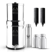 2.25 G Gravity Water Filter System | NSF/ANSI 42 & 372 Certified | AISI 304 Stainless Steel Water Filter | 2 Carbon Filters + 2 POSTreat Fluoride Reduction Elements | No Electricity | Portable