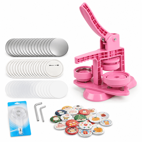 2.25 Inch Pink Button Maker Kit with 30 Supplies for DIY Custom Pins and Badges