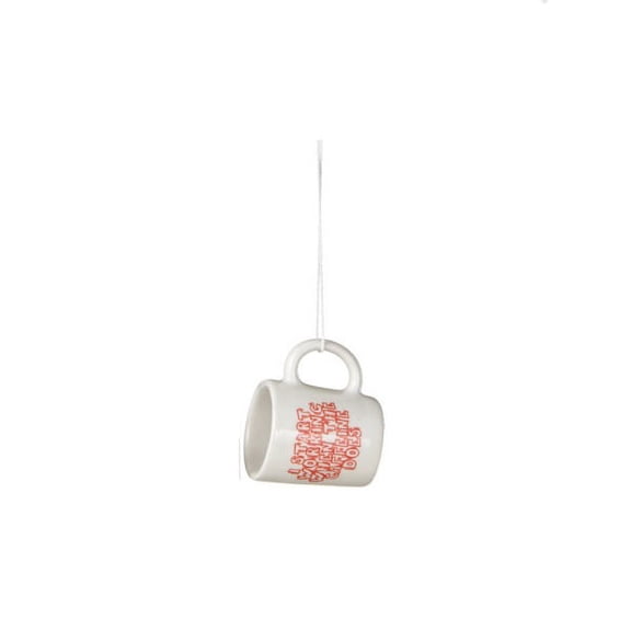 2.25" Red and White "I START WORKING WHEN THE CAFFEINE DOES" Workplace Humor Mug Christmas Ornament