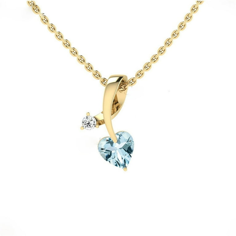 14k yellow Gold good Heart Pendant Aquamarine Gem.