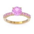 thumbnail image 1 of 2.25 T.C.W Round Shape Pink Sapphire Gemstone Unique Design Anniversary Ring for her Solid 14K Yellow Gold Size 5.5 by Diamond-Capitals, 1 of 7
