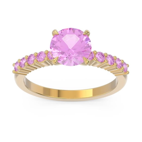 2.25 T.C.W Round Shape Pink Sapphire Gemstone Unique Design Anniversary Ring for her Solid 14K Yellow Gold Size 5.5 by Diamond-Capitals