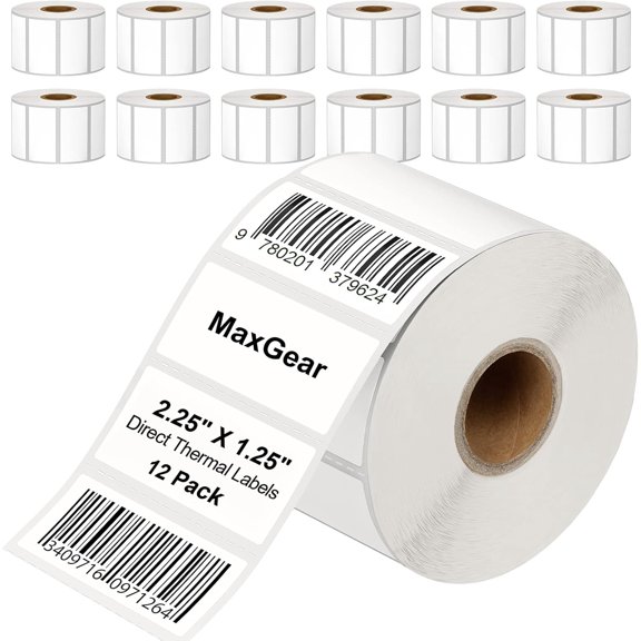 2.25" X 1.25" Direct Thermal Labels, Perforated UPC Barcode & FBA Address Stickers, Premium Permanent Adhesive Shipping Labels, Compatible with & Zebra (12 Rolls, 1000 Pcs/Roll)