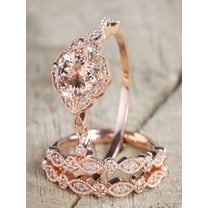 2.25 carat Morganite and Diamond Trio Wedding Bridal Ring Set in 10k Rose Gold with Engagement Ring and 2 Wedding Bands
