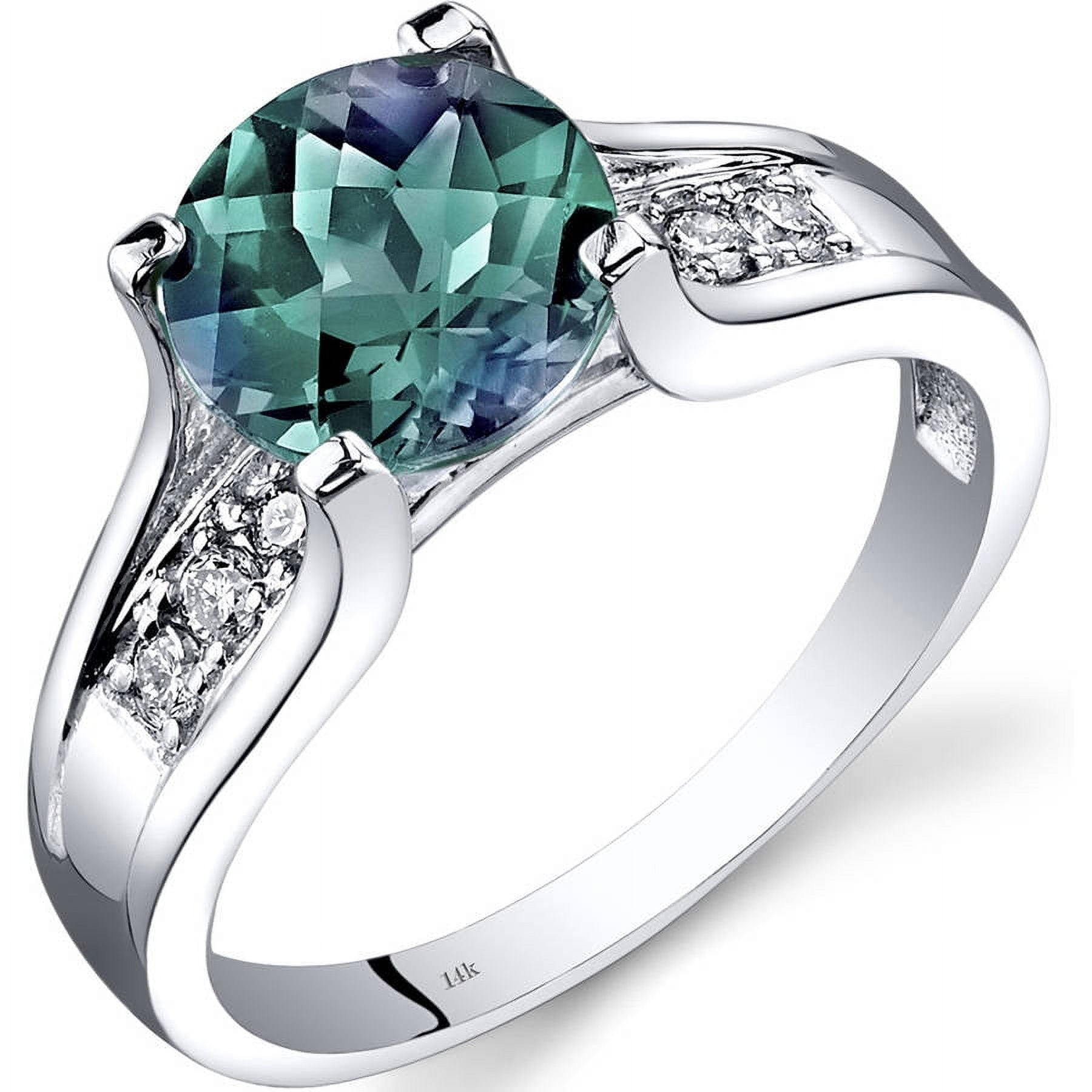 2.25 ct Round Created Alexandrite Solitaire Ring with Diamond in