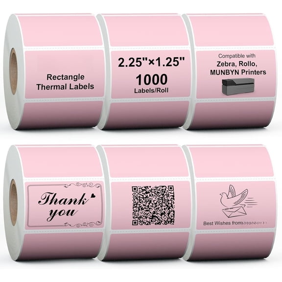 2.25" x 1.25" Direct Thermal Barcode Labels 6000 count for ZD410 ZD411 LP2824, 2-1/4x1-1/4 6 Rolls Adhesive Perforated Return Address Labels with Rollo MUNBYN