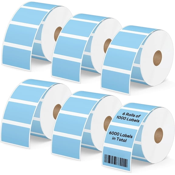 2.25" x 1.25" Direct Thermal Labels,  Adhesive Stickers Compatible with , Rollo, Munbyn &  Desktop Thermal Printers (6 Rolls / 6000 Labels, Light Blue),