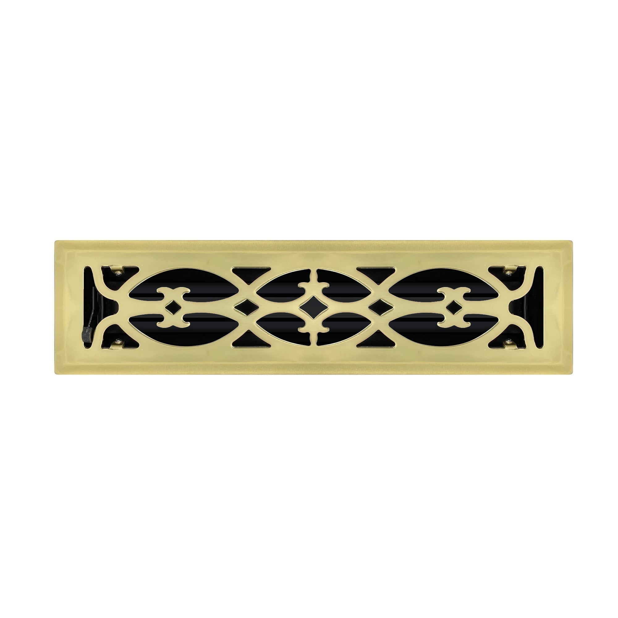 2.25" x 12" Polished Brass Victorian Style Floor Register - Decorative Vent Cover