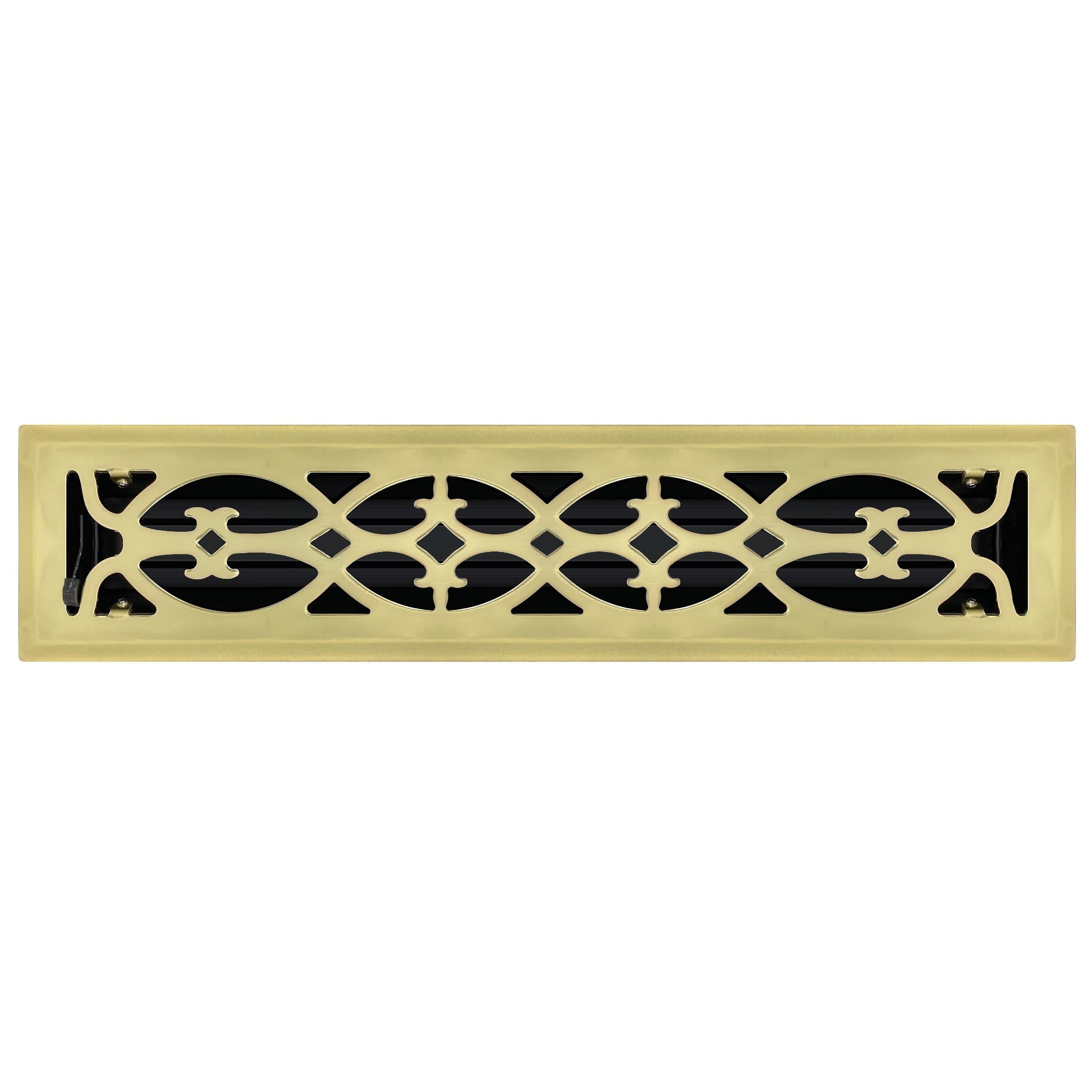 2.25" x 14" Polished Brass Victorian Style Floor Register - Decorative Vent Cover