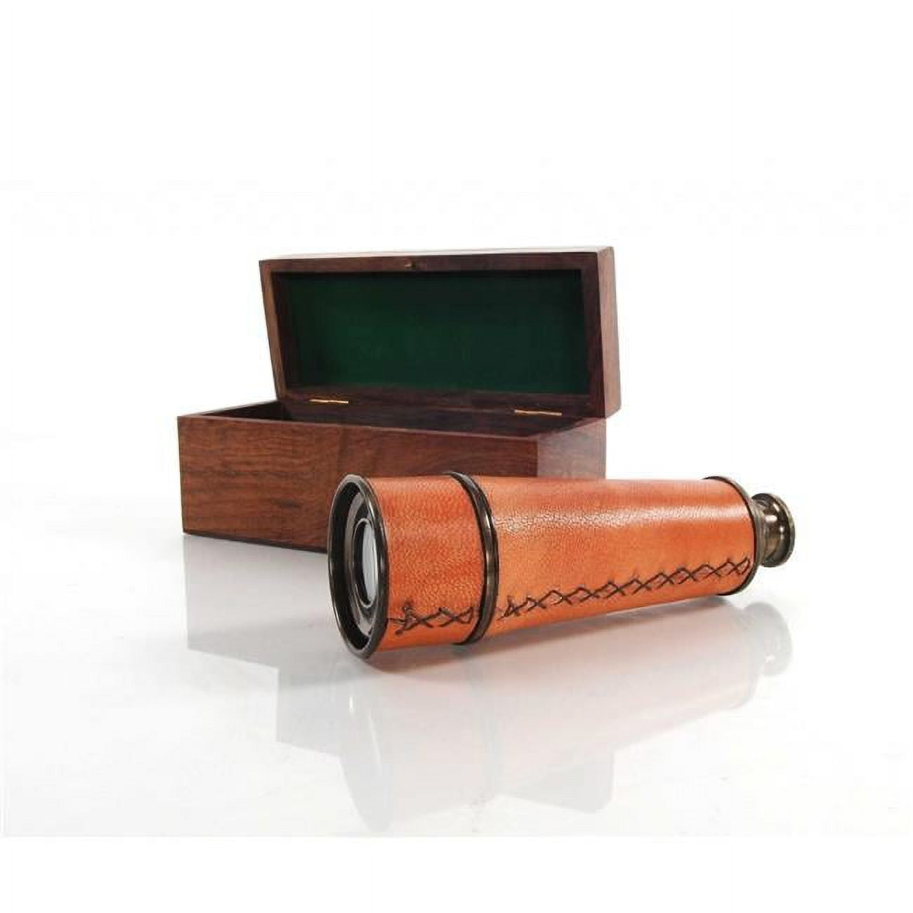 Antique Brass Handheld Telescope with Leather Overlay and Rosewood Box