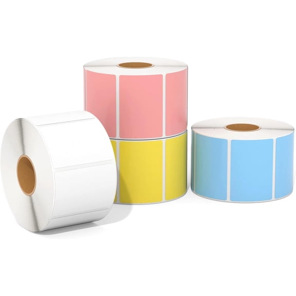 2.25"x1.25" Thermal Sticker Labels, Color Self-Adhesive Barcode Label for Direct Thermal Printer and Business, Rectangle Address Shipping Mailing Sticker, 4000 Sheets-White, Blue, Pink, Yellow