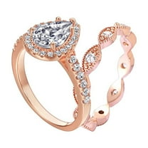 2.25Ct Rose Gold Pear Shape Diamond Wedding Rings Set, Bridesmaid Proposal, Drop Engagement Ring, Bridesmaid Jewelry Set Gift for Her