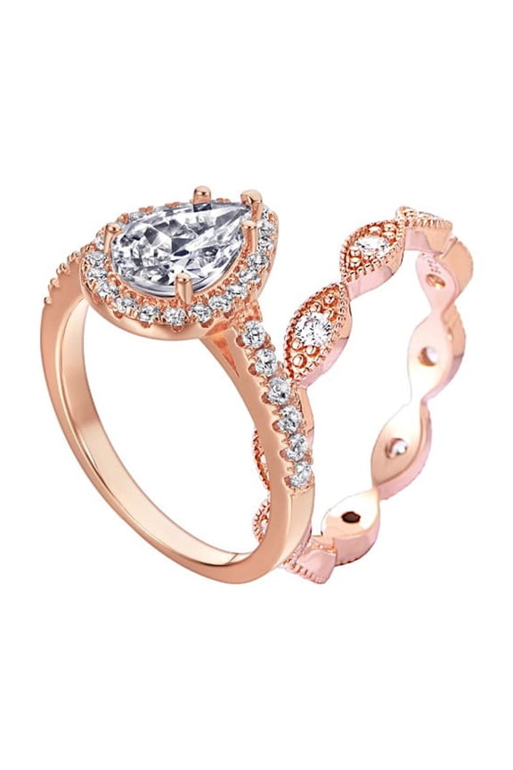 2.25Ct Rose Gold Pear Shape Diamond Wedding Rings Set, Bridesmaid Proposal, Drop Engagement Ring, Bridesmaid Jewelry Set Gift for Her