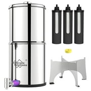 2.25G UV Countertop Water Filtration System, 304 Stainless Steel Gravity-Fed Water Filter with 3 Pack 0.1-Micron UF Filters for Home Kitchen RV Camping