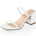 thumbnail image 1 of 2.25IN Square Toe Heeled Sandals Women's Low Block Heels Sandals Open Toe Ankle Strap Chunky Heels for Party Wedding Dress Shoes, 1 of 6