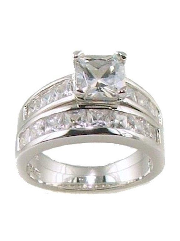 2.25ct Princess Cut Cz Engagement Ring Set Sterling Silver Size 7