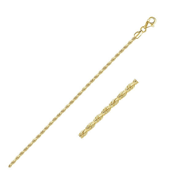2.25mm 10k Yellow Gold Solid Diamond Cut Rope Chain 24 in