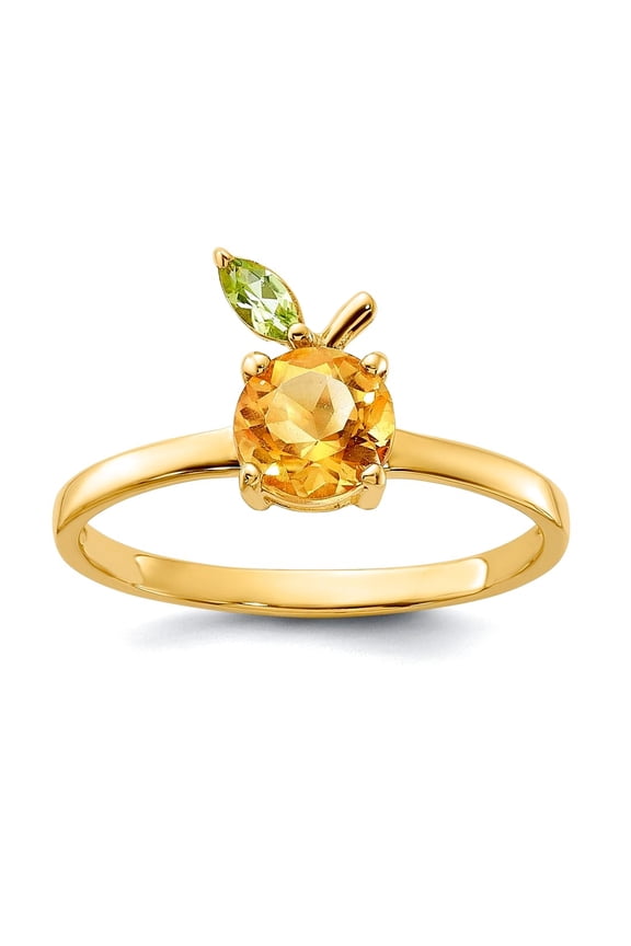 2.25mm 14k Gold Citrine and Peridot Orange Ring Ring for Women - 1.5 Grams .87 cwt