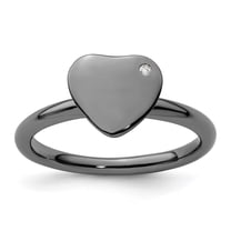 2.25mm 925 Sterling Silver Bezel Polished Ruthenium plating Stackable Ruthenium Plated Love Heart Diamond Ring Size 6 -