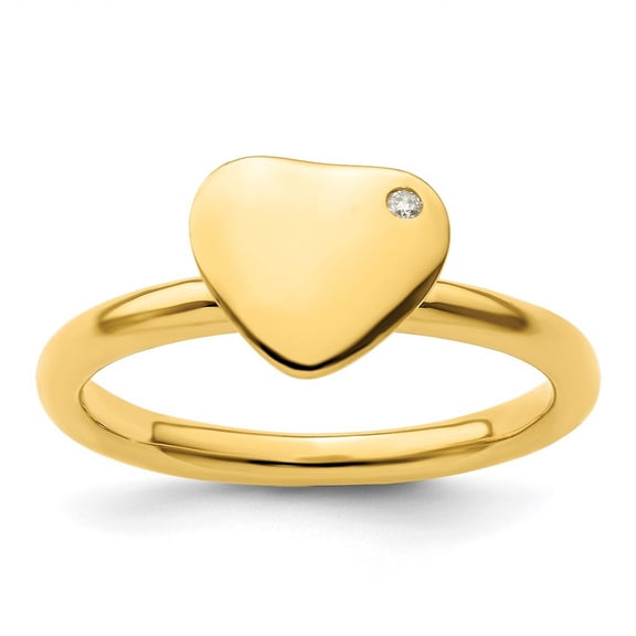 2.25mm 925 Sterling Silver Bezel Polished Stackable Gold Plated Love Heart Diamond Ring Size 7 - Stackable Ring for Wome