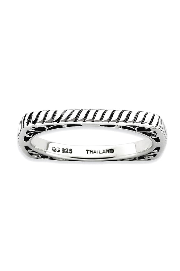 2.25mm 925 Sterling Silver Patterned Oxidized Stackable Polished Antiqued Square Ring Size 5 Stackable Ring for Women