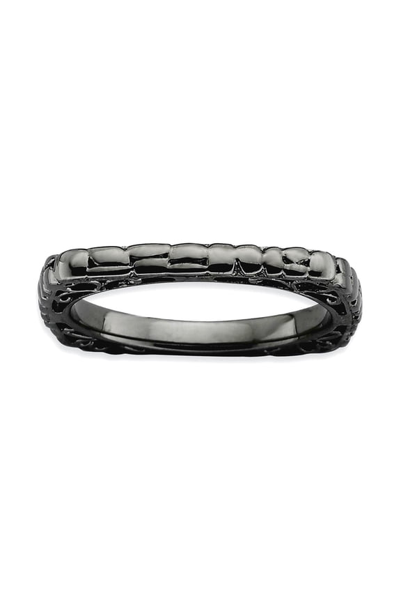2.25mm 925 Sterling Silver Patterned Ruthenium plating Stackable Polished Black Plate Square Ring Size 8 Stackable Ring